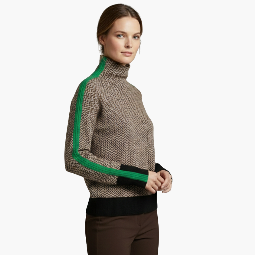 Pull femme rayé col montant manches longues coupe régulière décontractée