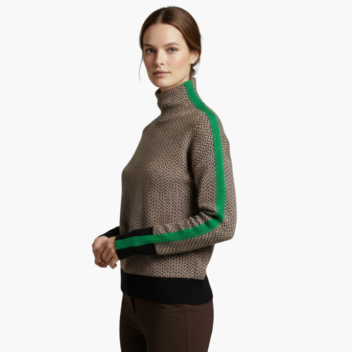 Pull femme rayé col montant manches longues coupe régulière décontractée