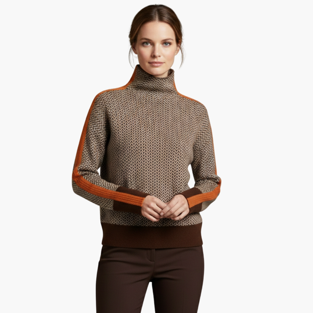 Pull femme rayé col montant manches longues coupe régulière décontractée