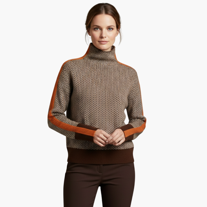 Pull femme rayé col montant manches longues coupe régulière décontractée
