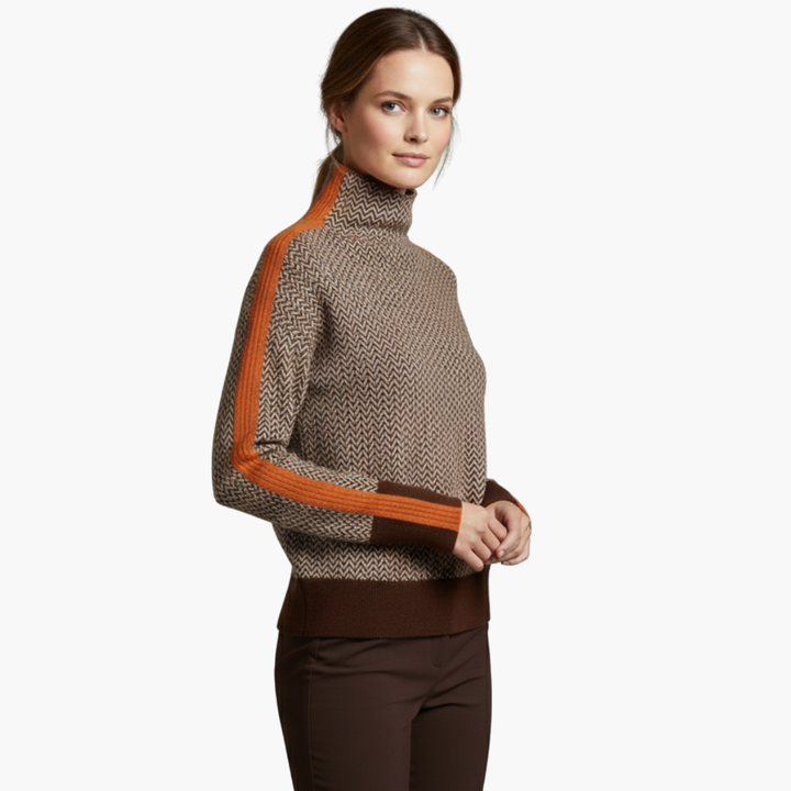 Pull femme rayé col montant manches longues coupe régulière décontractée