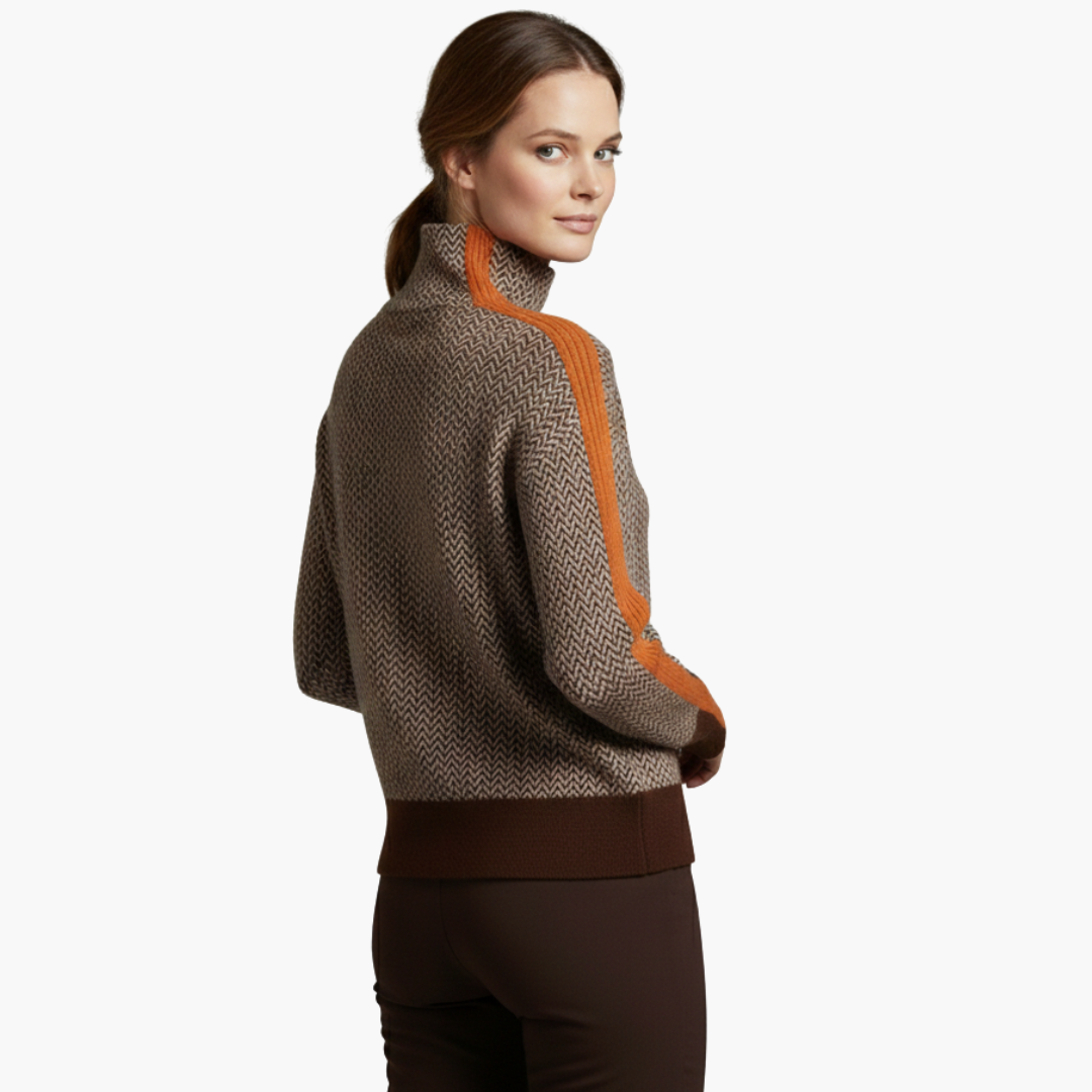 Pull femme rayé col montant manches longues coupe régulière décontractée