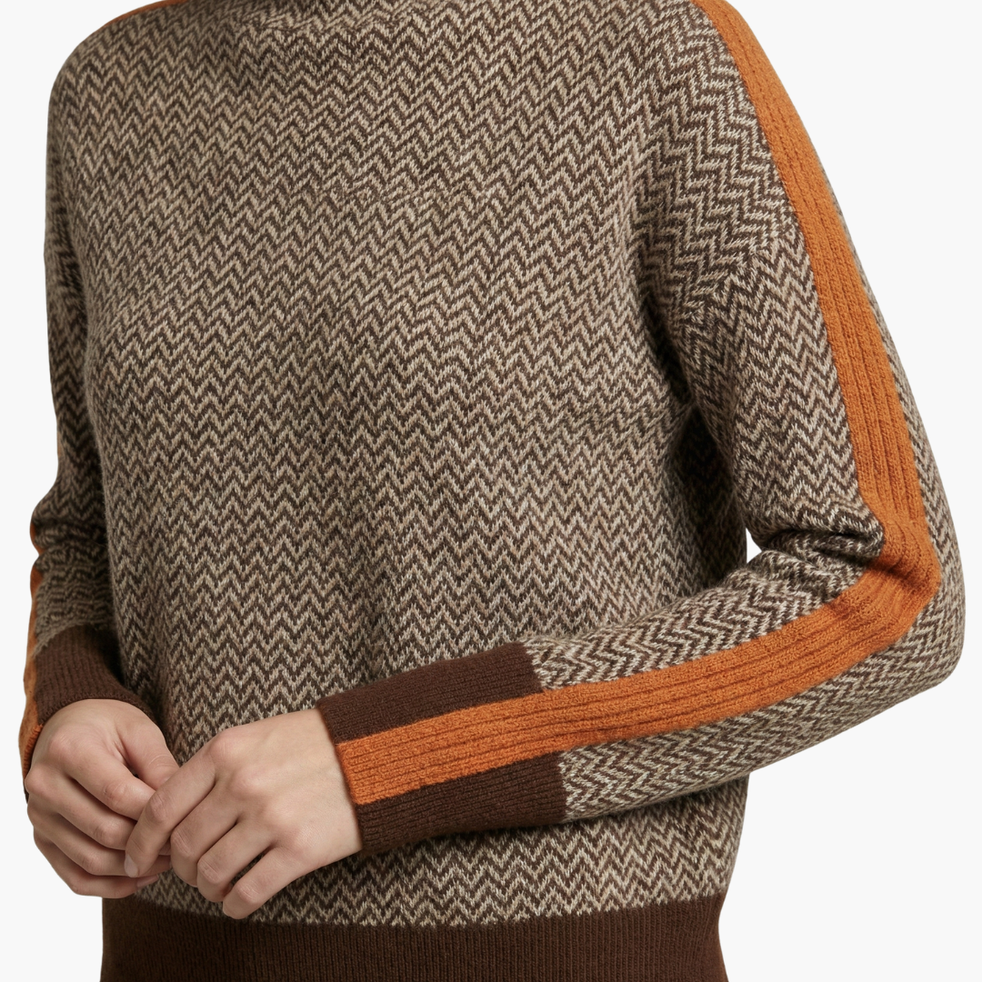 Pull femme rayé col montant manches longues coupe régulière décontractée