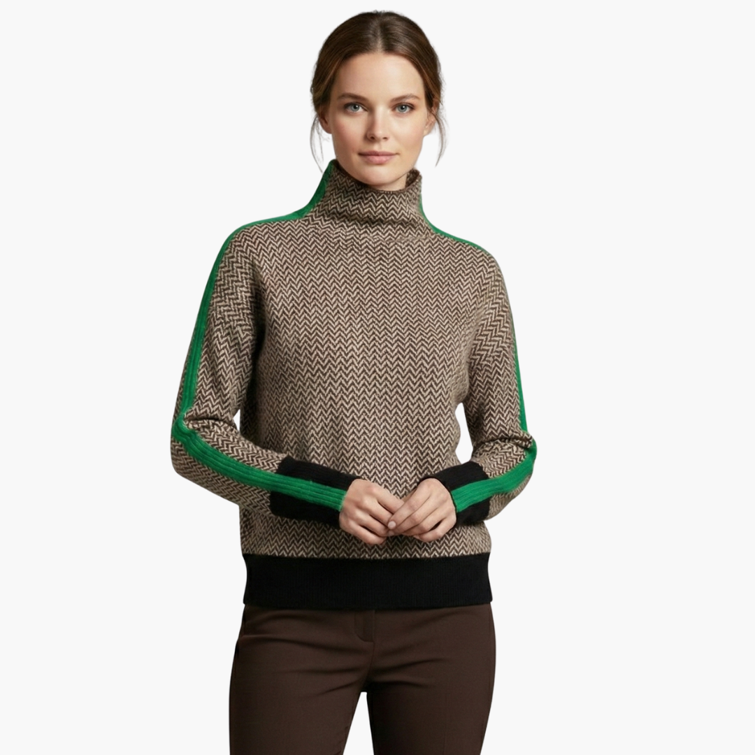 Pull femme rayé col montant manches longues coupe régulière décontractée