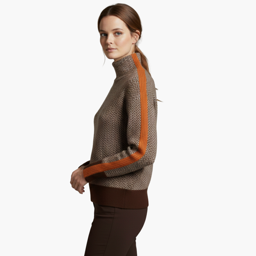 Pull femme rayé col montant manches longues coupe régulière décontractée