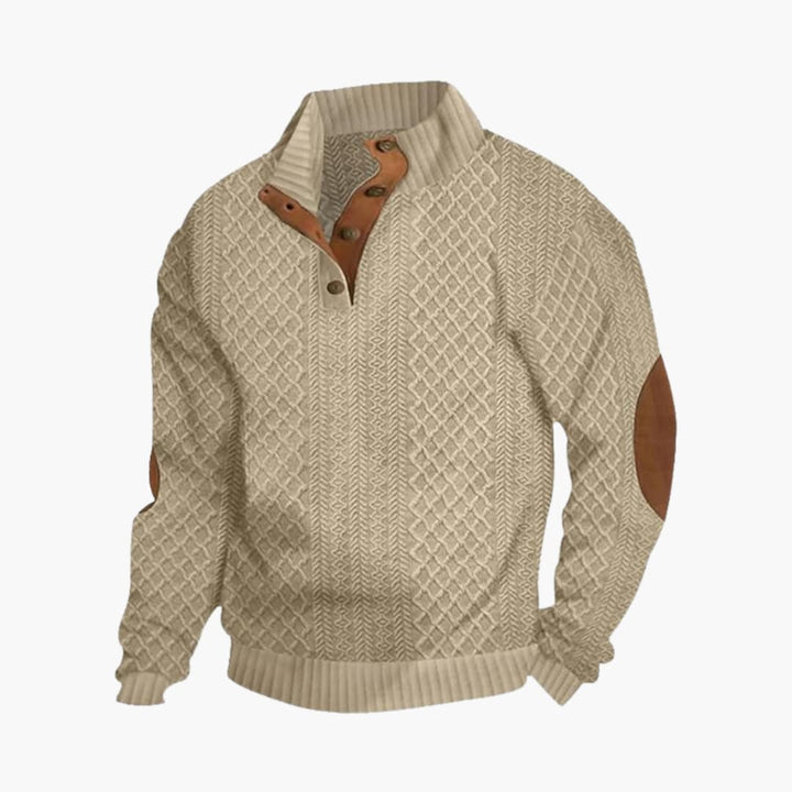 Men's Sweater Knit Button Neck Elbow Patch Long Sleeve Casual