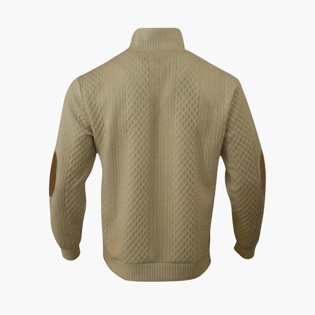 Men's Sweater Knit Button Neck Elbow Patch Long Sleeve Casual