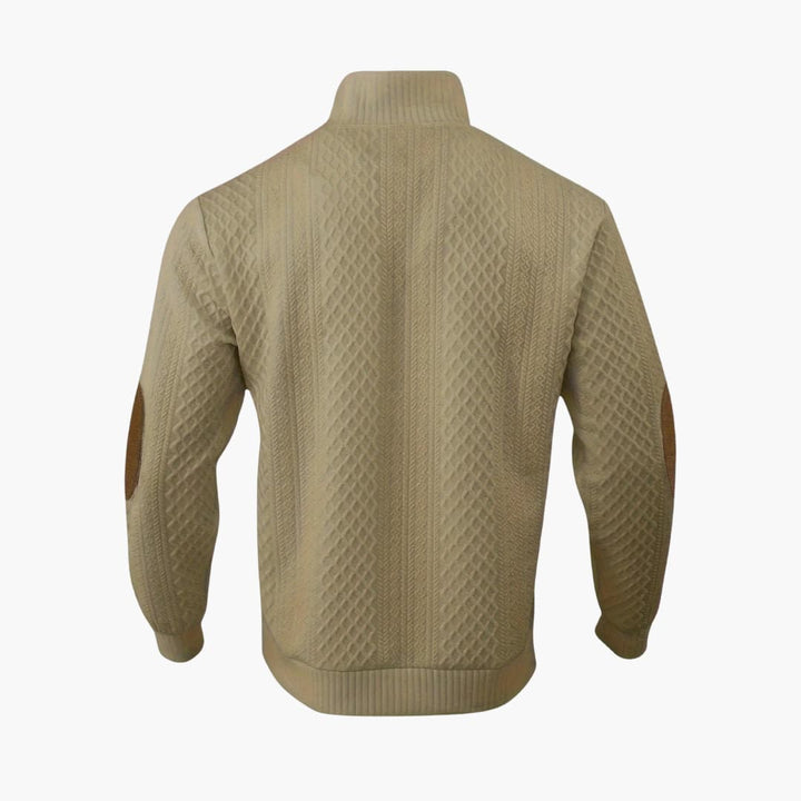 Men's Sweater Knit Button Neck Elbow Patch Long Sleeve Casual