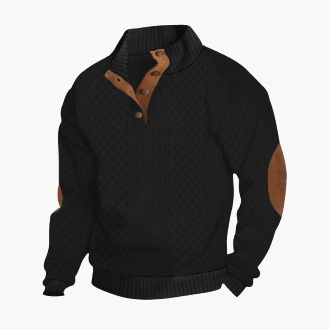 Men's Sweater Knit Button Neck Elbow Patch Long Sleeve Casual