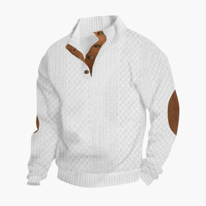 Men's Sweater Knit Button Neck Elbow Patch Long Sleeve Casual