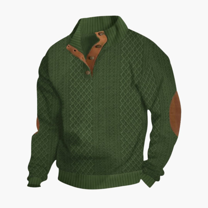 Men's Sweater Knit Button Neck Elbow Patch Long Sleeve Casual
