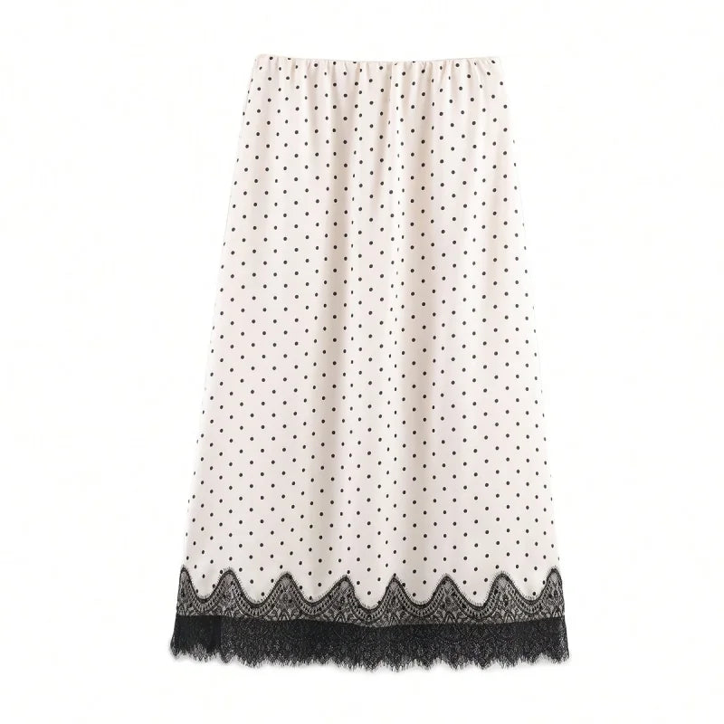 Women's Midi Skirt Satin Lace Polka Dot High Waist Straight Casual Wear