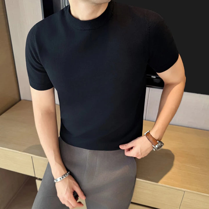 Men's T-Shirt Knit Solid Slim Fit Short Sleeve Round Neck Casual