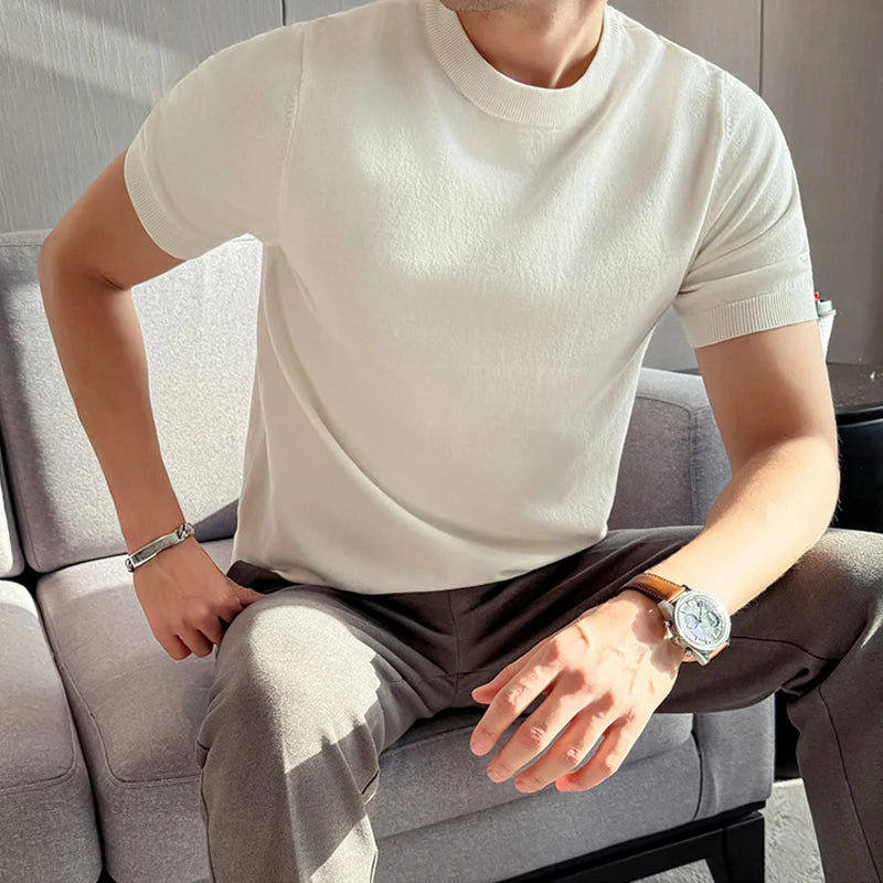 Men's T-Shirt Knit Solid Slim Fit Short Sleeve Round Neck Casual