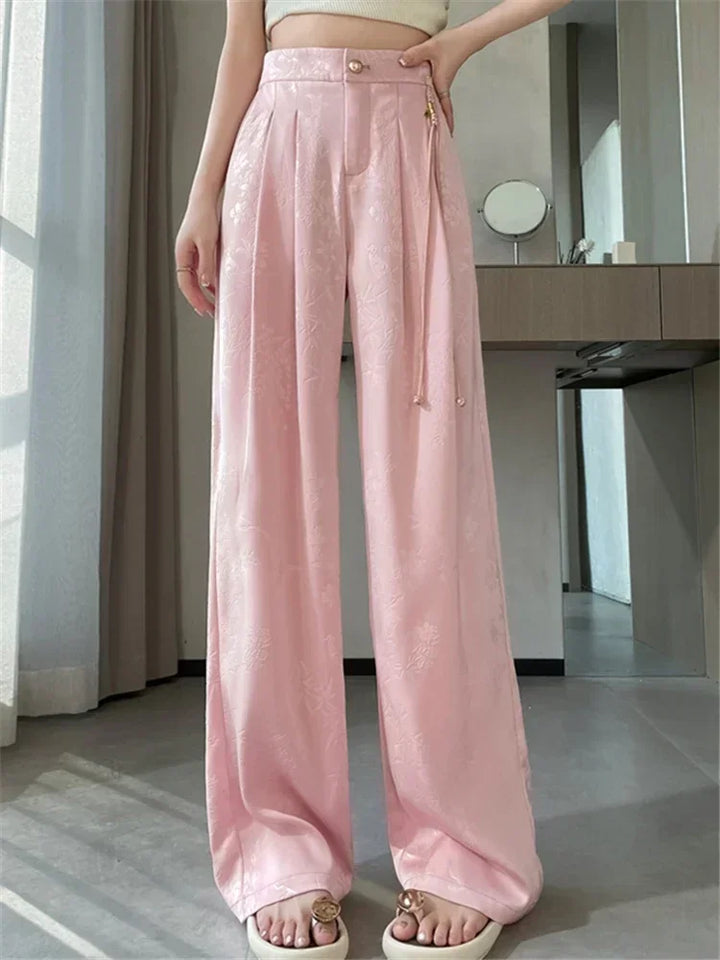 Women's Pants Satin Jacquard Wide Leg Loose Fit High Waist Casual Office