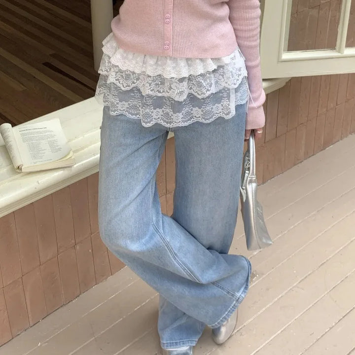 Falda de encaje para mujer con malla floral, dobladillo irregular, capa superpuesta transparente, casual