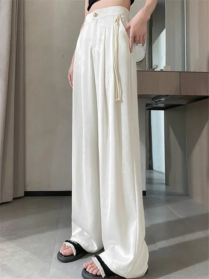 Women's Pants Satin Jacquard Wide Leg Loose Fit High Waist Casual Office