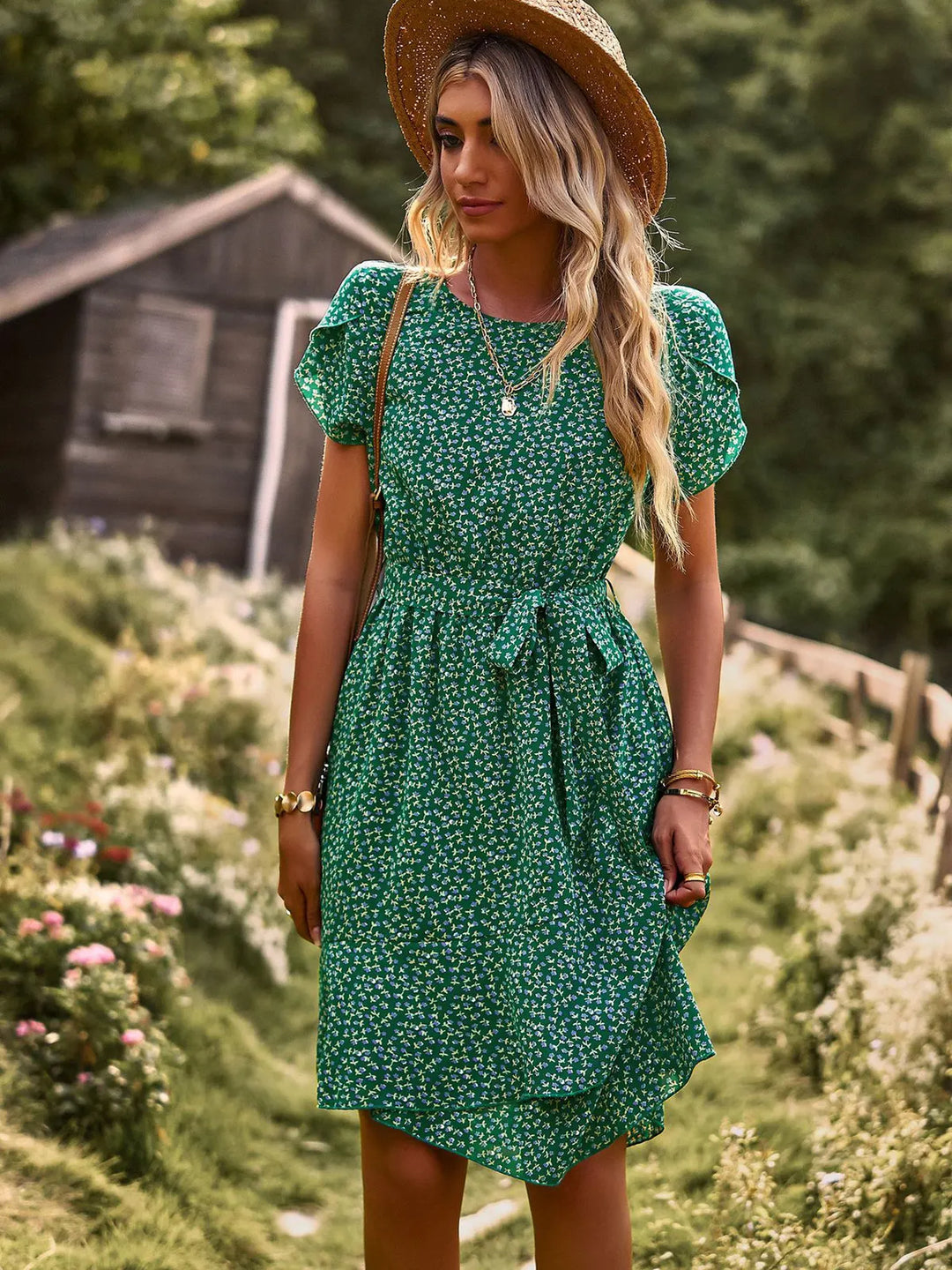 Vestido corto para mujer de viscosa con estampado floral, casual para verano