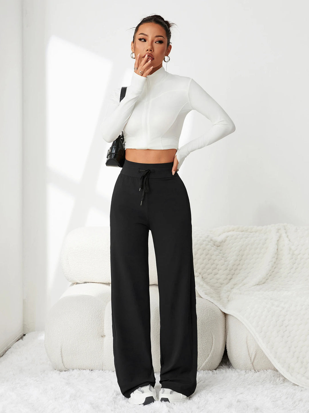 Women's Pants Ice Silk Wide Leg High Waist Loose Fit Casual Summer