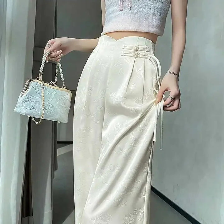 Women's Pants Satin Jacquard Wide Leg High Waist Loose Fit Lightweight Casual