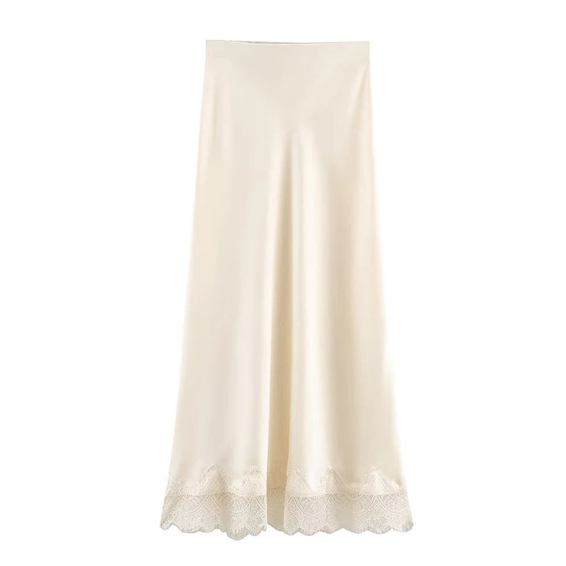 Women's Midi Skirt Lace Pleated High Waist A-Line Elegant Casual Formal Wear
