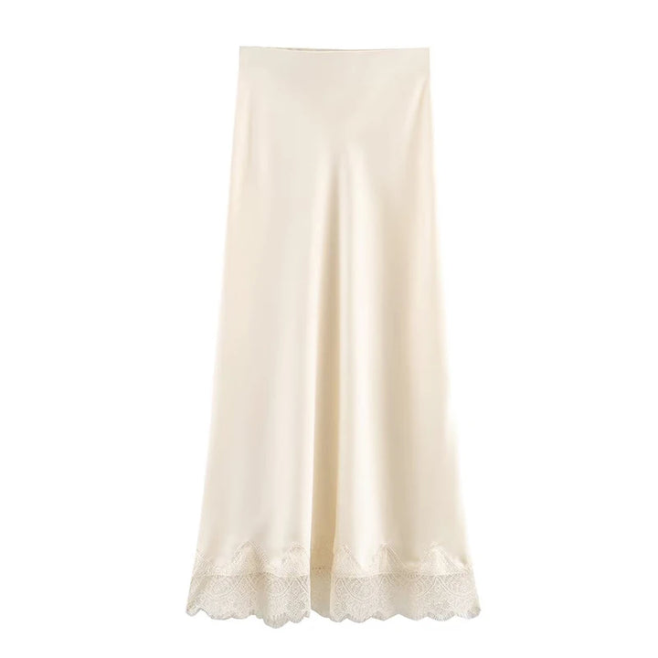 Women's Midi Skirt Lace Pleated High Waist A-Line Elegant Casual Formal Wear