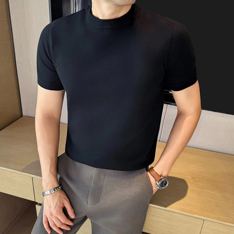 Men's T-Shirt Knit Solid Slim Fit Short Sleeve Round Neck Casual