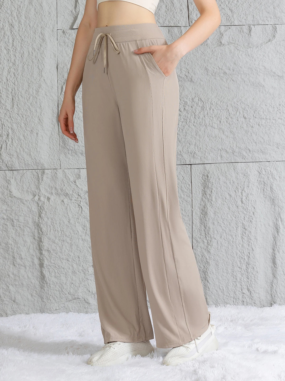 Women's Pants Ice Silk Wide Leg High Waist Loose Fit Casual Summer