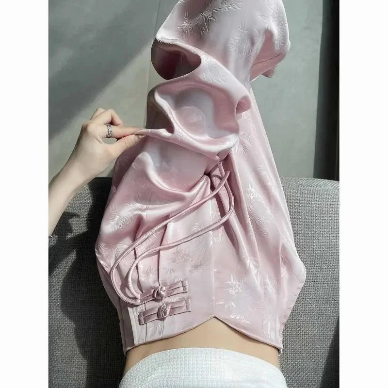 Women's Pants Satin Jacquard Wide Leg High Waist Loose Fit Lightweight Casual