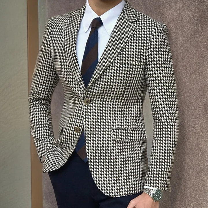 Blazer homme à carreaux pied-de-poule coupe slim fermeture à boutons formel décontracté