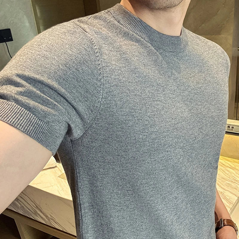 Men's T-Shirt Knit Solid Slim Fit Short Sleeve Round Neck Casual