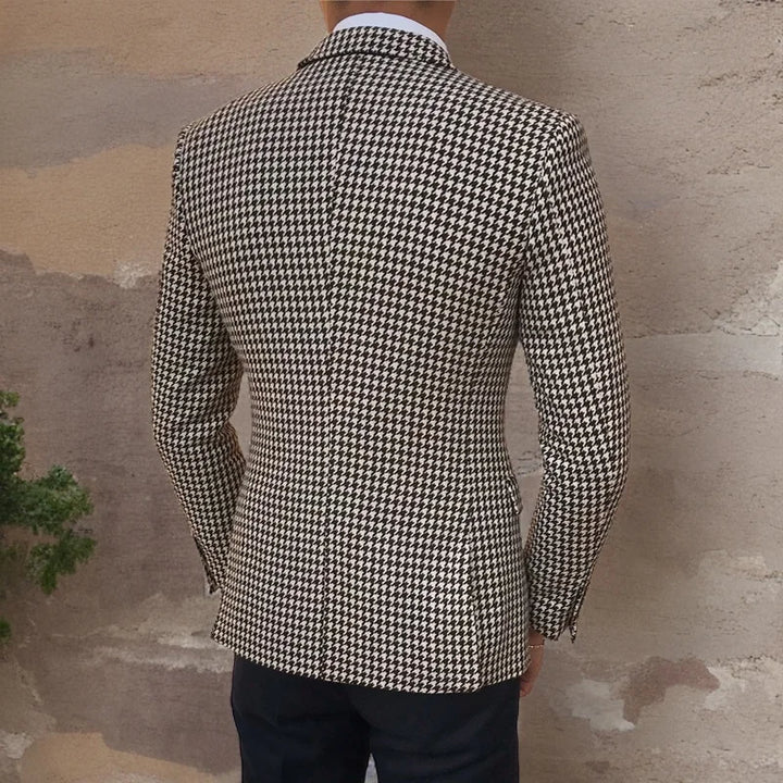 Blazer homme à carreaux pied-de-poule coupe slim fermeture à boutons formel décontracté