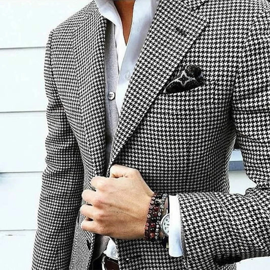 Blazer para hombre con estampado pata de gallo, solapa con muesca y cierre de botones, formal y casual