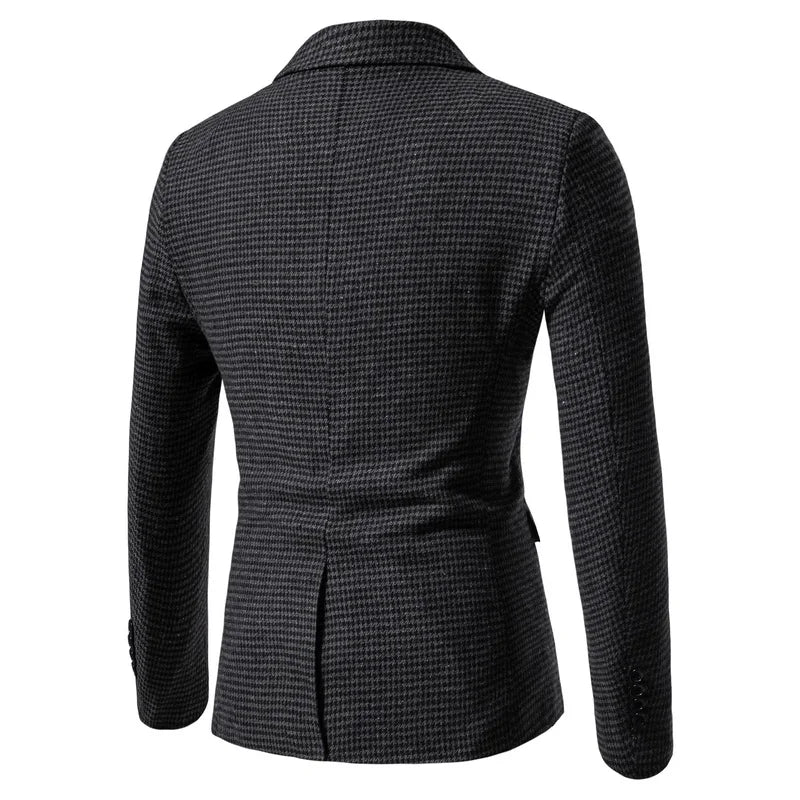 Men's Blazer Houndstooth Slim Fit Button Closure Long Sleeve Business Casual