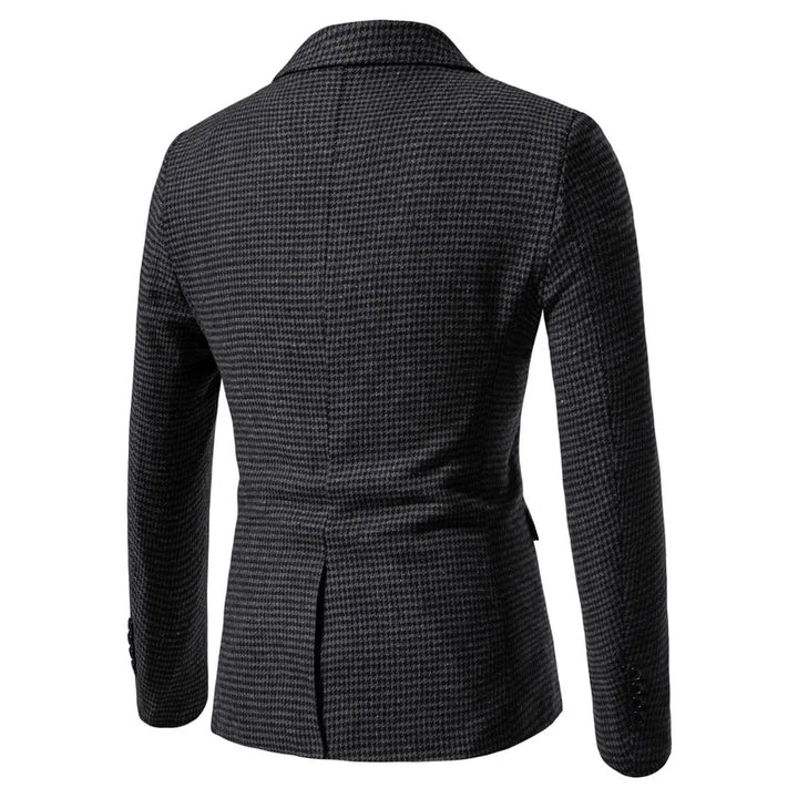 Blazer para hombre de pata de gallo, ajuste slim, cierre de botones, manga larga, casual de negocios