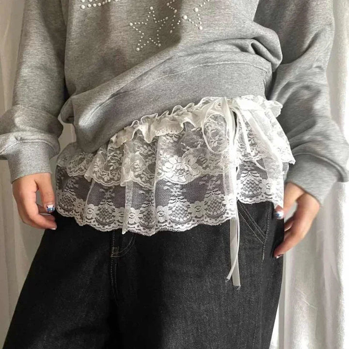 Falda de encaje para mujer con malla floral, dobladillo irregular, capa superpuesta transparente, casual
