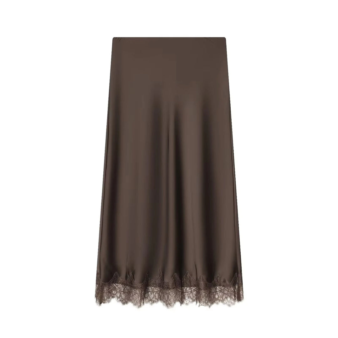 Women's Midi Skirt Satin Lace Polka Dot High Waist Straight Casual Wear