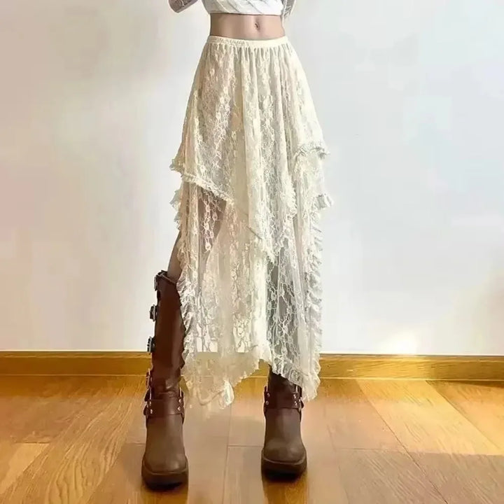 Women's Skirt Lace Asymmetric High Waist Irregular Hem Y2K Boho Party Wear