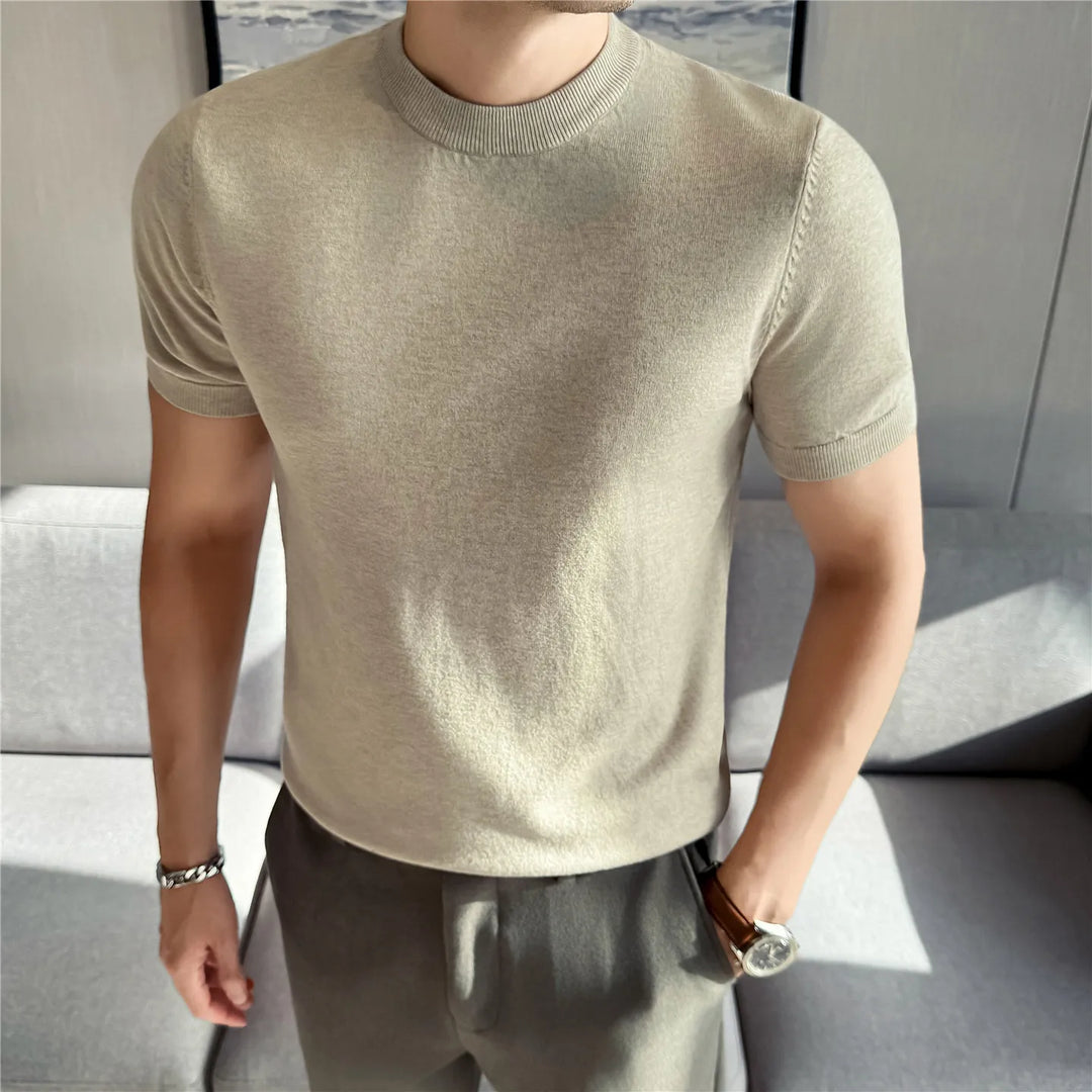 Men's T-Shirt Knit Solid Slim Fit Short Sleeve Round Neck Casual