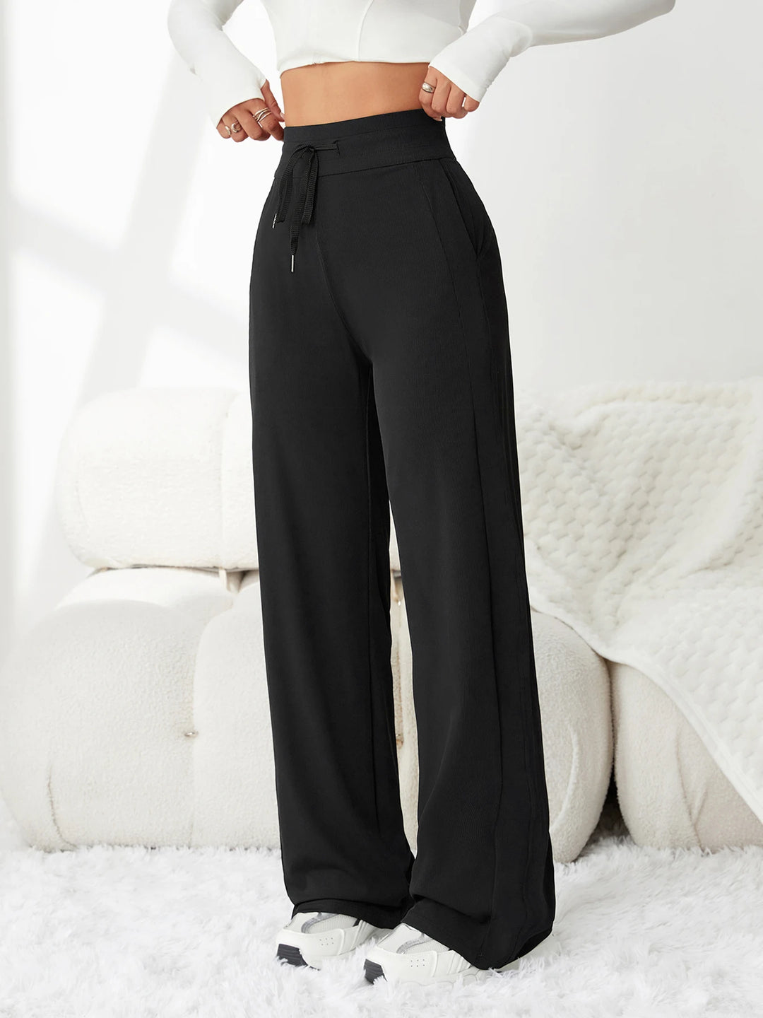 Women's Pants Ice Silk Wide Leg High Waist Loose Fit Casual Summer