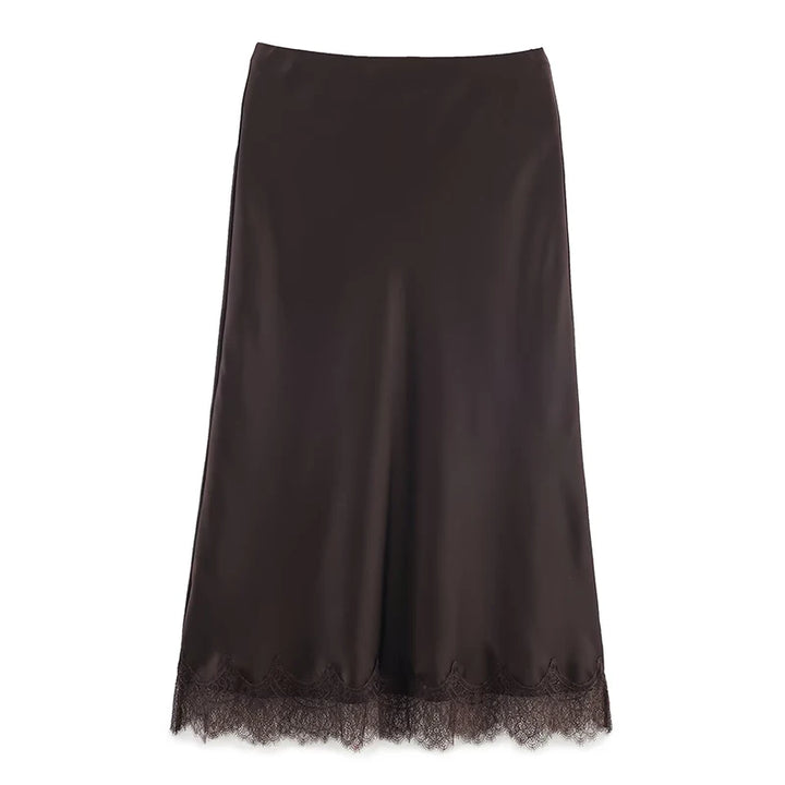 Women's Midi Skirt Lace Pleated High Waist A-Line Elegant Casual Formal Wear