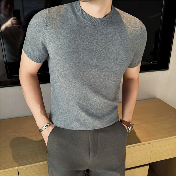 Men's T-Shirt Knit Solid Slim Fit Short Sleeve Round Neck Casual