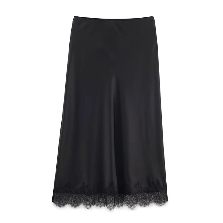 Women's Midi Skirt Lace Pleated High Waist A-Line Elegant Casual Formal Wear