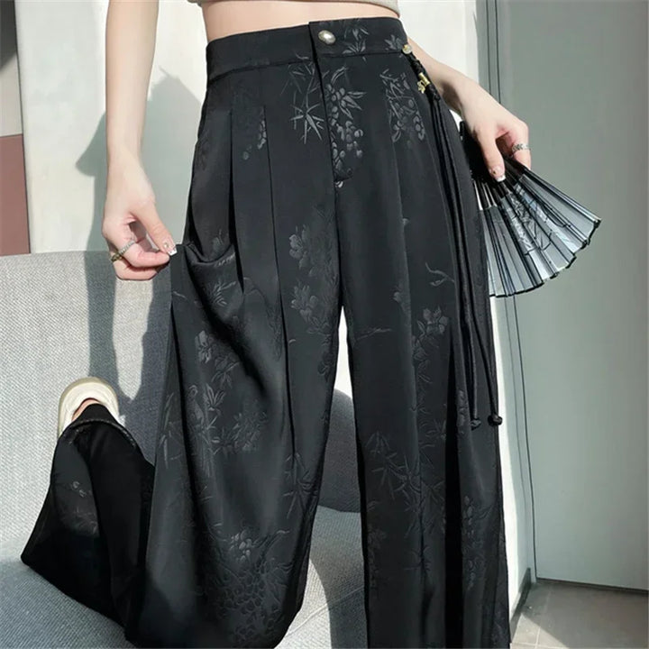 Women's Pants Satin Jacquard Wide Leg Loose Fit High Waist Casual Office