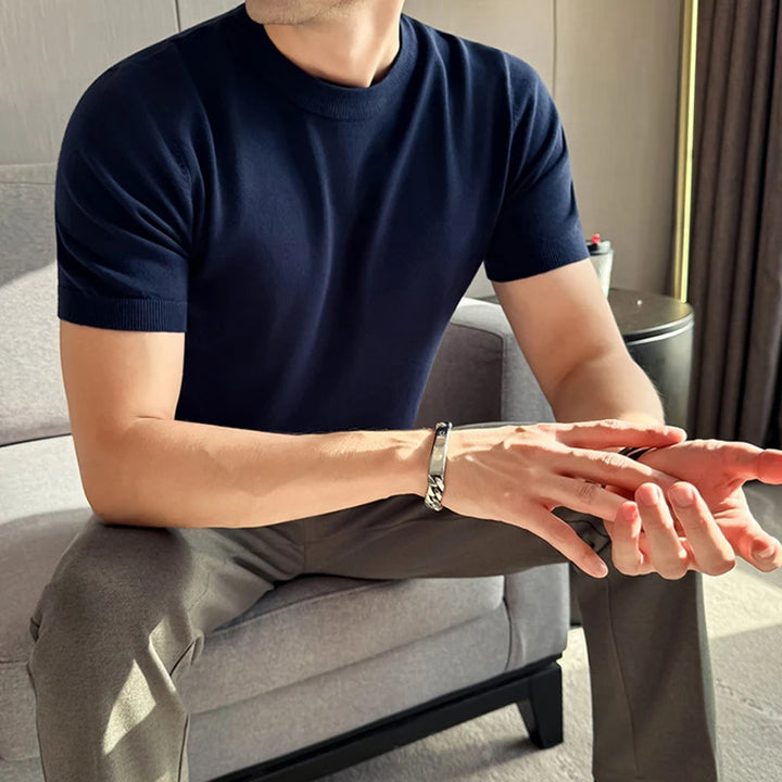 Men's T-Shirt Knit Solid Slim Fit Short Sleeve Round Neck Casual