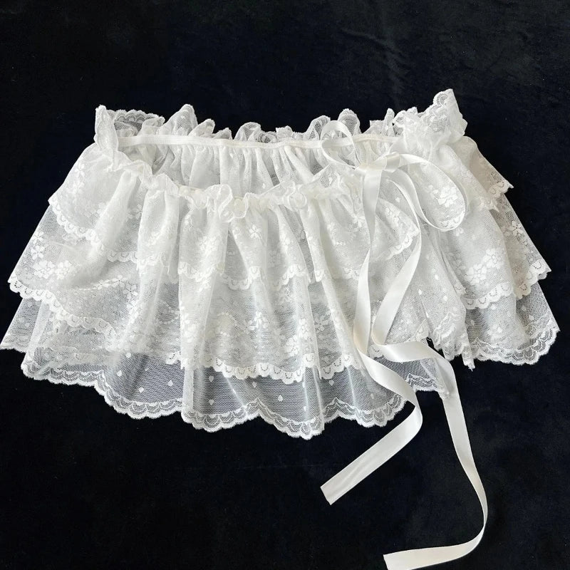 Falda de encaje para mujer con malla floral, dobladillo irregular, capa superpuesta transparente, casual