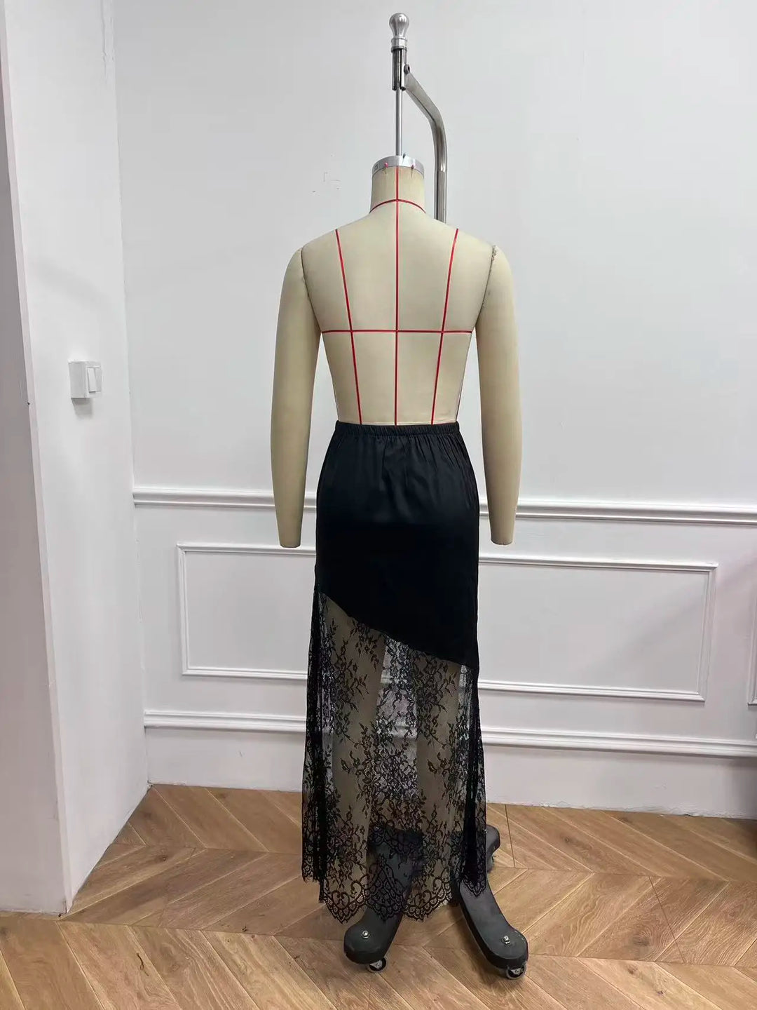 Women's Maxi Skirt Lace Trim High Waist Flowy Boho Party Festival Wear