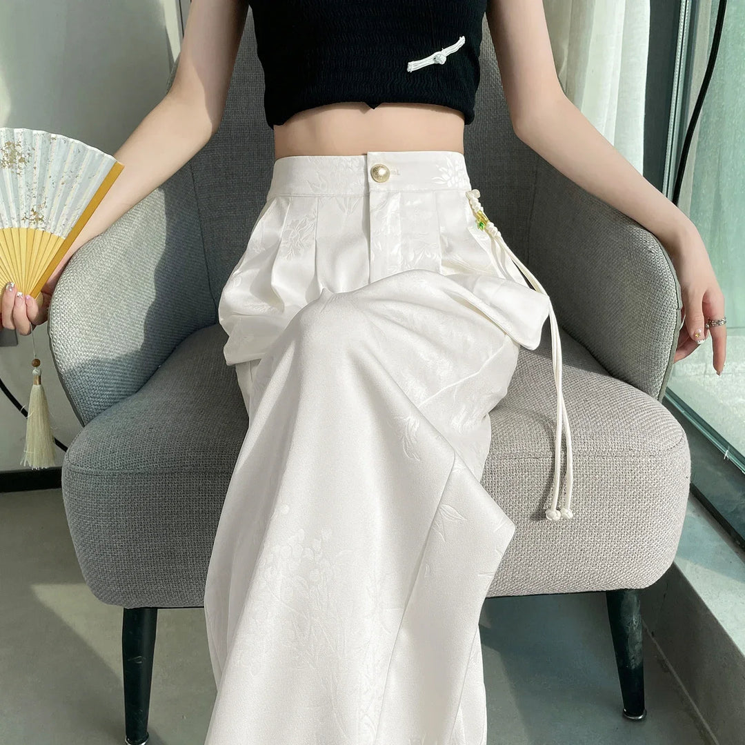 Women's Pants Satin Jacquard Wide Leg Loose Fit High Waist Casual Office