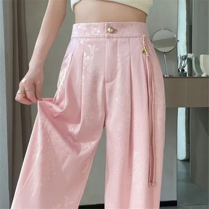 Women's Pants Satin Jacquard Wide Leg Loose Fit High Waist Casual Office