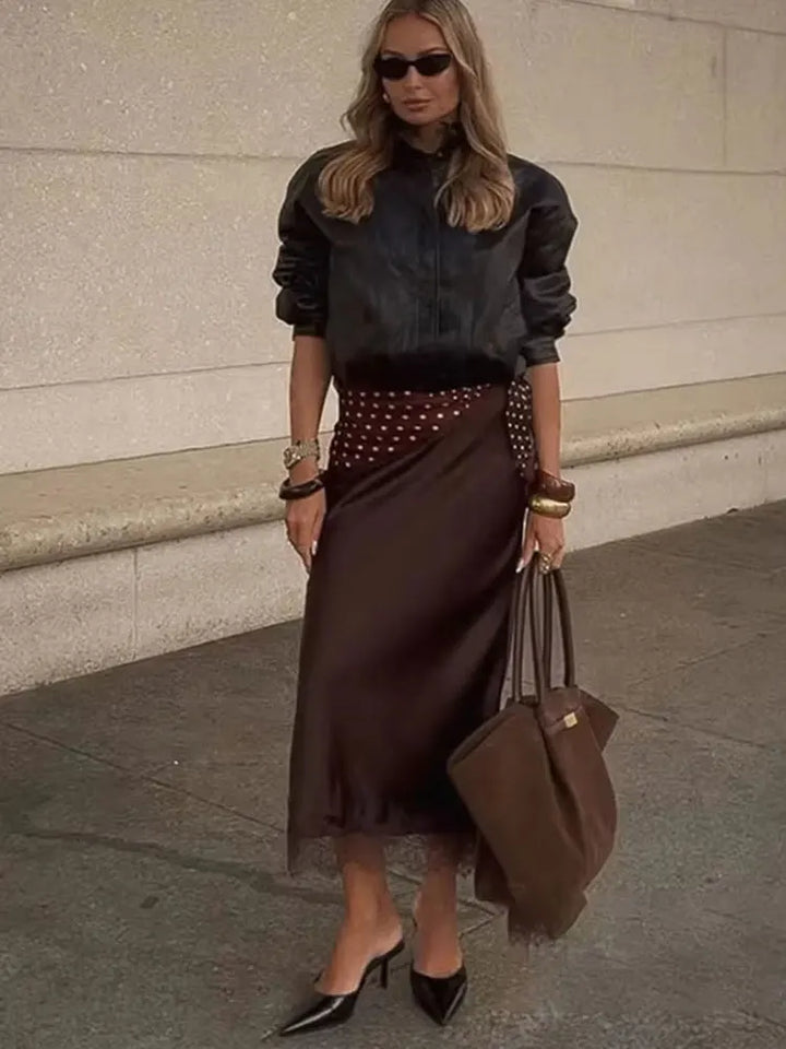 Women's Midi Skirt Satin Lace Polka Dot High Waist Straight Casual Wear